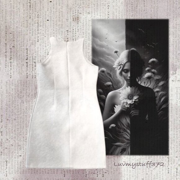 🌸 Forever 21🌸Pretty High Neck White Dress with Floral Lace Pattern - Picture 4 of 8